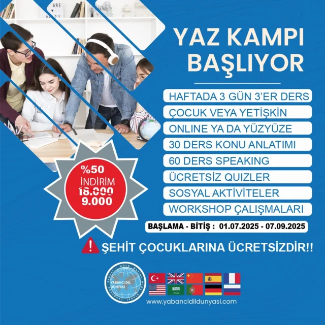Yaz Kampı Başlıyor!!
🇹🇷🇬🇧🇫🇷🇩🇪🇸🇦🇷🇺🇪🇸🇨🇳🇮🇹🇵🇹 
☎️ İletişim : 0216 370 20 70 
📮 WhatsApp İletişim Hattı ;0216 370 20 70
📬Mail : yabancidildunyasi@gmail.com
.
.
#english #ingilizceöğreniyorum #ingilizce  #ingilizceöğretmeni #türkçe #ingilizcedersi #türkçeöğretmeni #ingilizcedersi #ingilizcekursu #ingilizcee #ingilizceöğren #ingilizcesozler #almancaöğreniyorum #almanca #almancakursu #dilöğren #dilokulu #yabancıdil #ingilizcen #ingilizceşarkılar #ingilizce #ingilizceöğretmeni #ingilizcekelime #ingilizcedersi #ingilizcekursu #ingilizcee #ingilizceöğren #ingilizcesozler